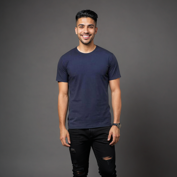 Casual Navy blue Crew Neck